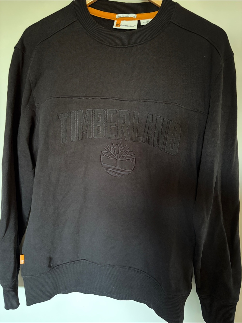 Timberland Men's Black Embossed Logo Crewneck Sweatshirt